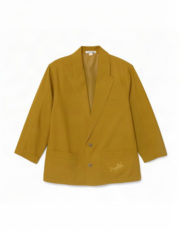 Giacca blazer vintage da donna con maniche a 3/4 a 2 bottoni EU 38 cotone kaki medio