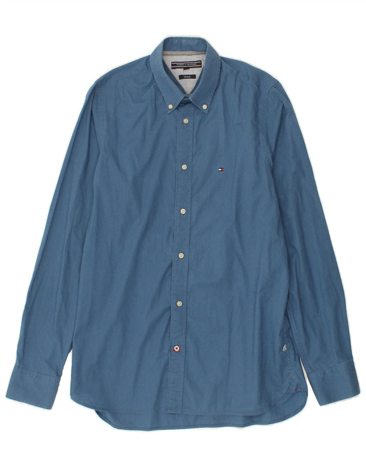 TOMMY HILFIGER Mens Stretch Shirt Small Blue Cotton | Vintage Tommy Hilfiger | Thrift | Second-Hand Tommy Hilfiger | Used Clothing | Messina Hembry 