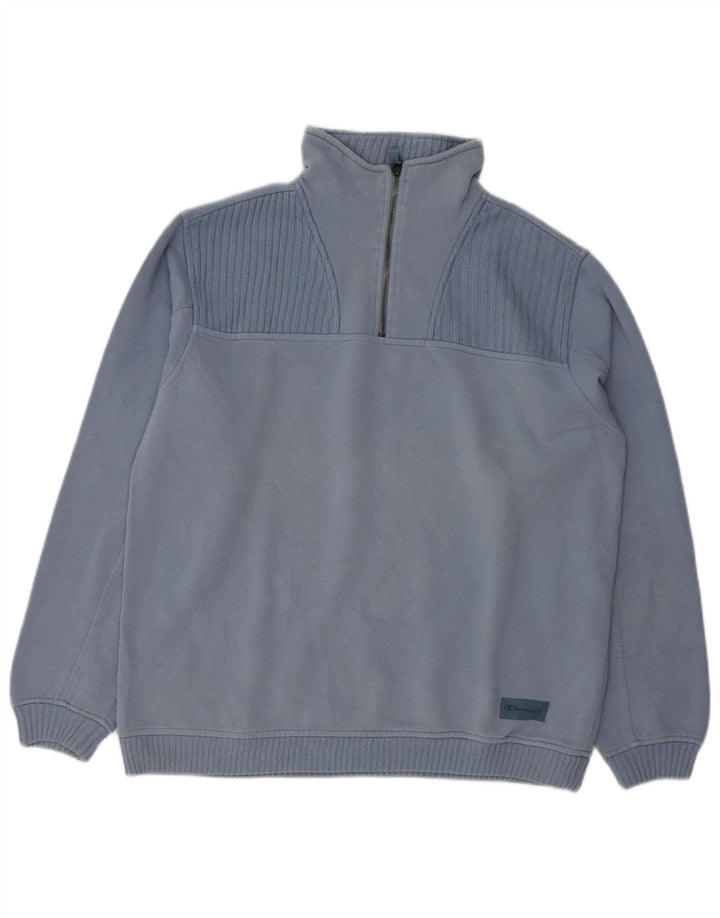 CHAMPION Felpa da uomo con collo con zip, maglione grande, cotone blu