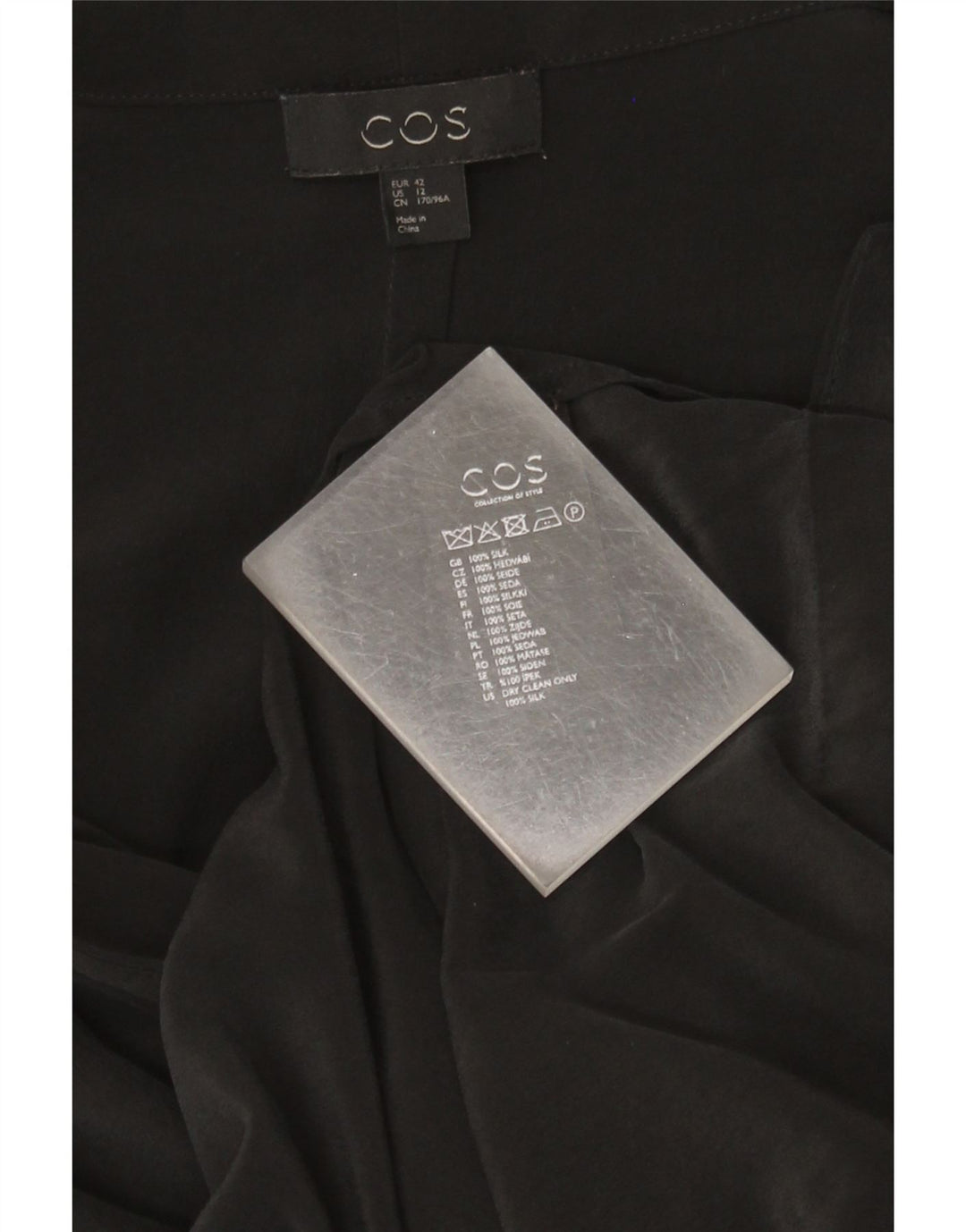 Abito a trapezio a maniche lunghe da donna Cos EU 42 grande in seta nera