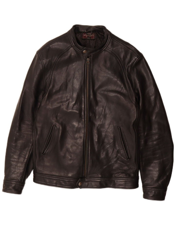 Giubbotto bomber in pelle da uomo vintage UK 38 in pelle nera media
