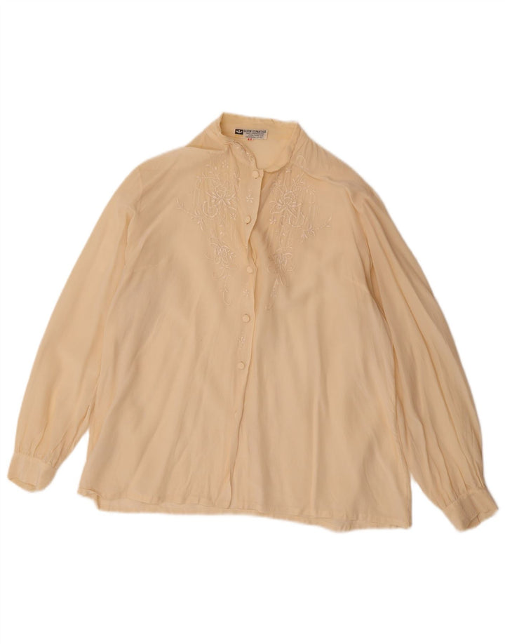 Camicetta camicia vintage da donna EU 40 Seta floreale beige medio