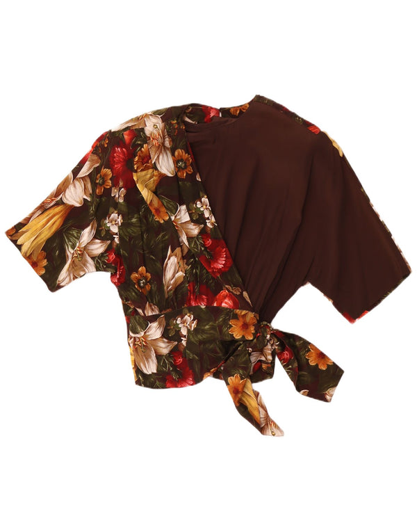 Top Blusa Donna Punto e Virgola IT 44 Acetato Floreale Marrone Medio
