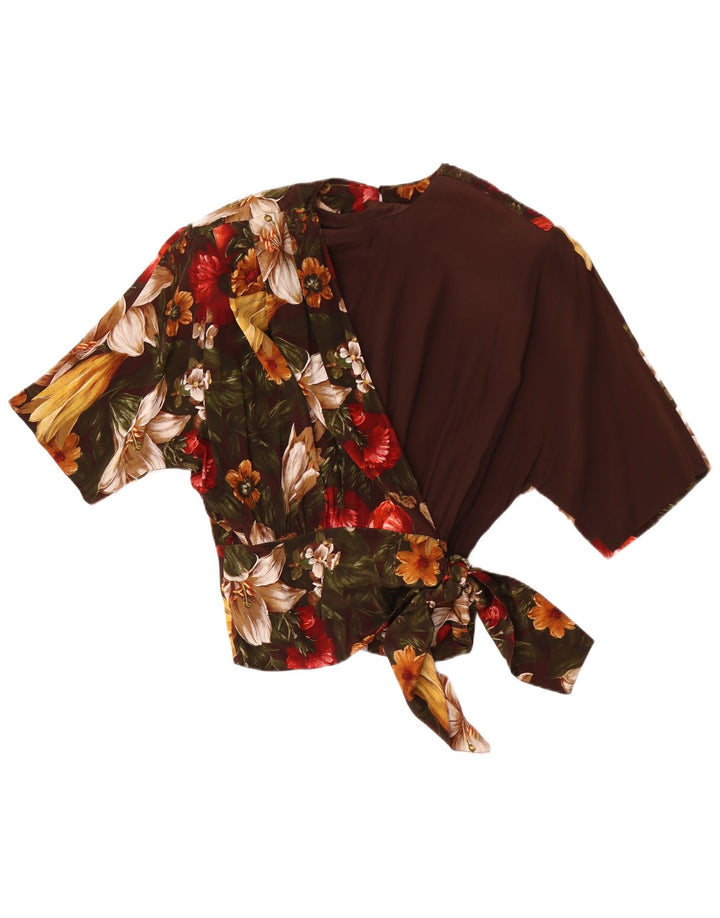 Top Blusa Donna Punto e Virgola IT 44 Acetato Floreale Marrone Medio