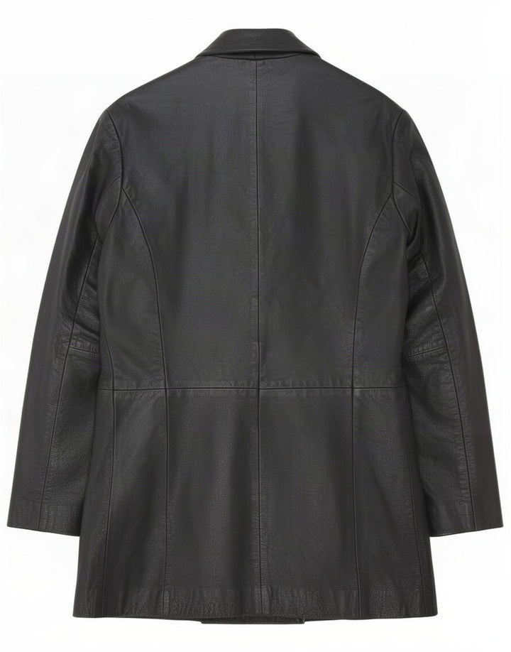 Cappotto doppiopetto in pelle vintage da donna UK 12 medio nero