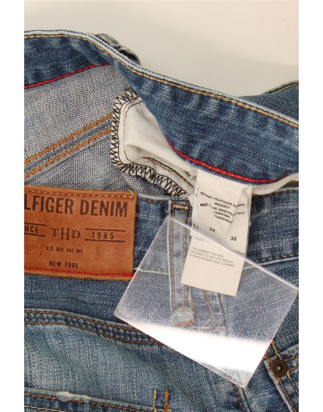 TOMMY HILFIGER Jeans dritti invecchiati da uomo W32 L32 cotone blu