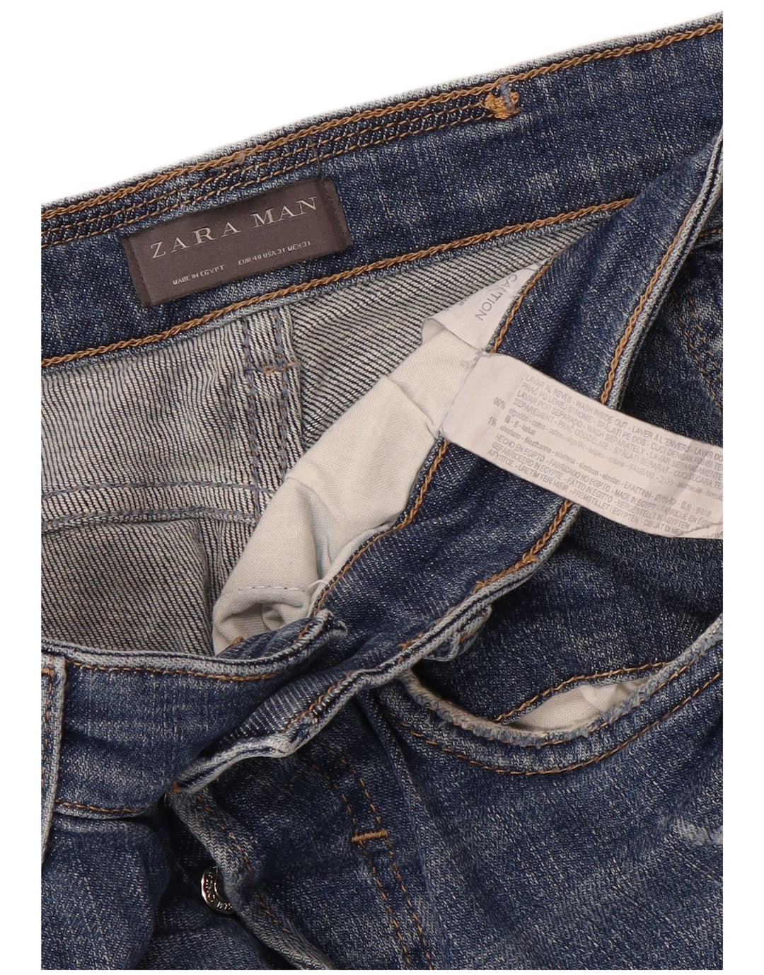 Jeans slim effetto consumato ZARA da uomo EU 40 medio W31 L30 cotone blu