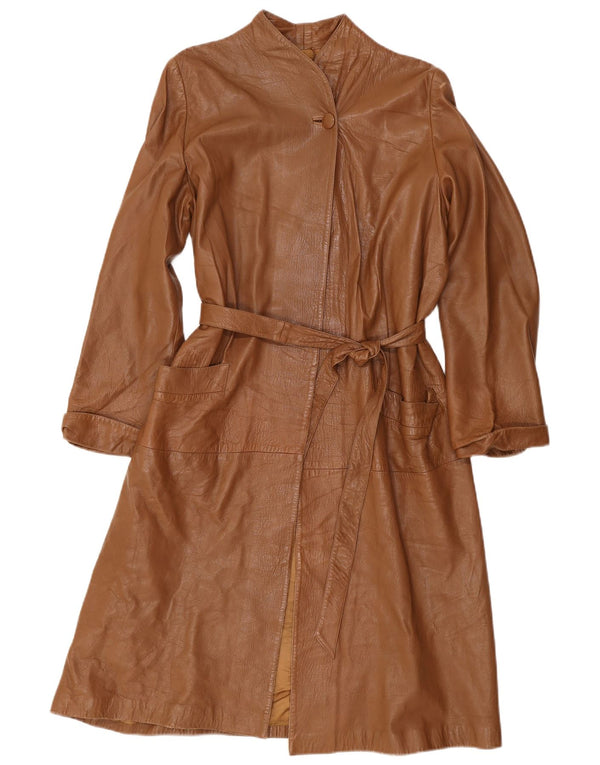 Cappotto oversize in pelle vintage da donna IT 40 piccolo marrone