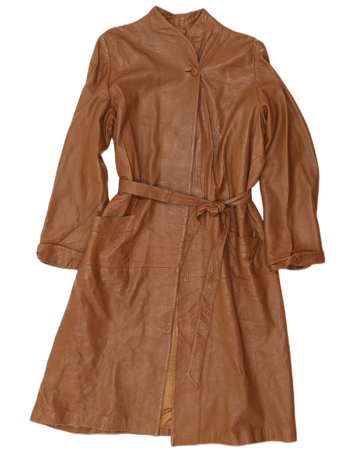 Cappotto oversize in pelle vintage da donna IT 40 piccolo marrone