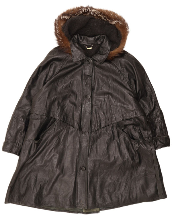 Cappotto oversize in pelle con cappuccio da donna Braschi IT 46 Large Nero