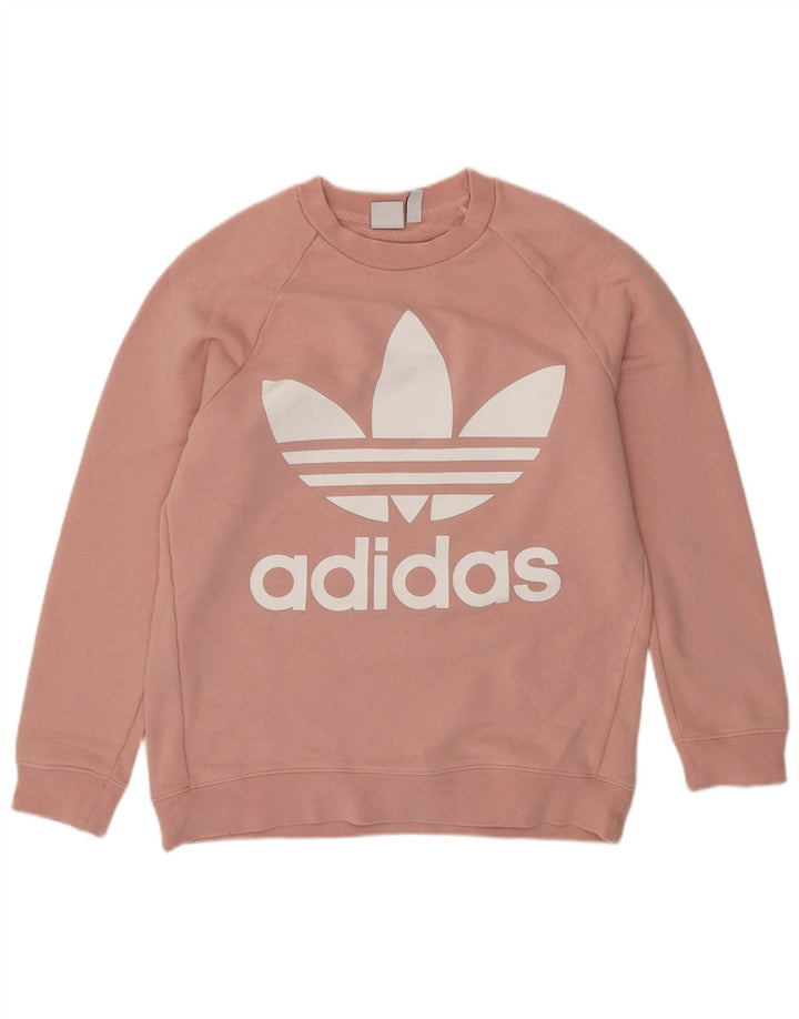 ADIDAS Womens Oversized Graphic Sweatshirt Jumper UK 8 Small  Pink Cotton