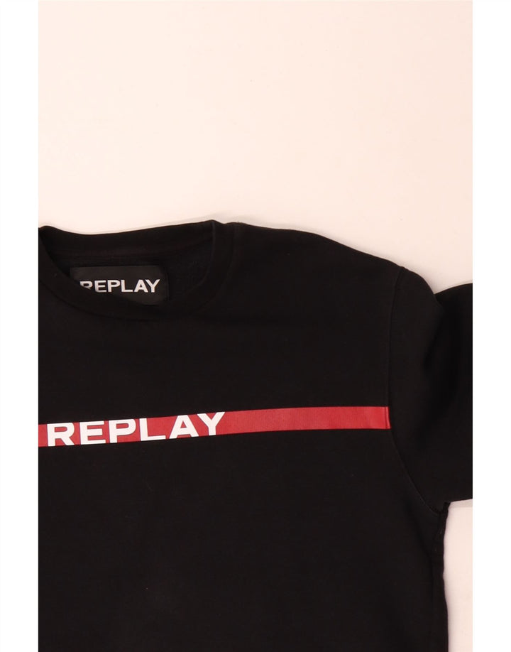 Felpa grafica da uomo Replay, maglione, cotone nero medio