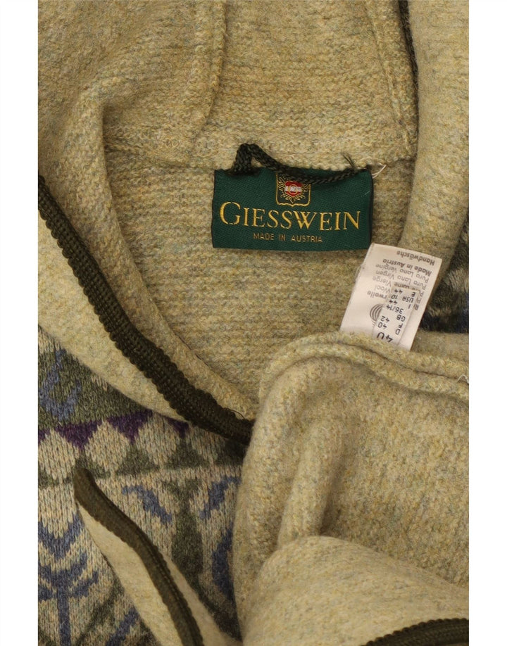 GIESSWEIN Maglione cardigan con cappuccio da donna UK 14 Large Green Fair Isle