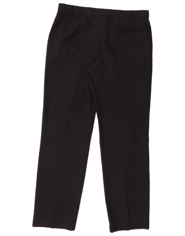 Pantaloni da abito regolari da uomo Marks & Spencer W36 L33 poliestere blu navy