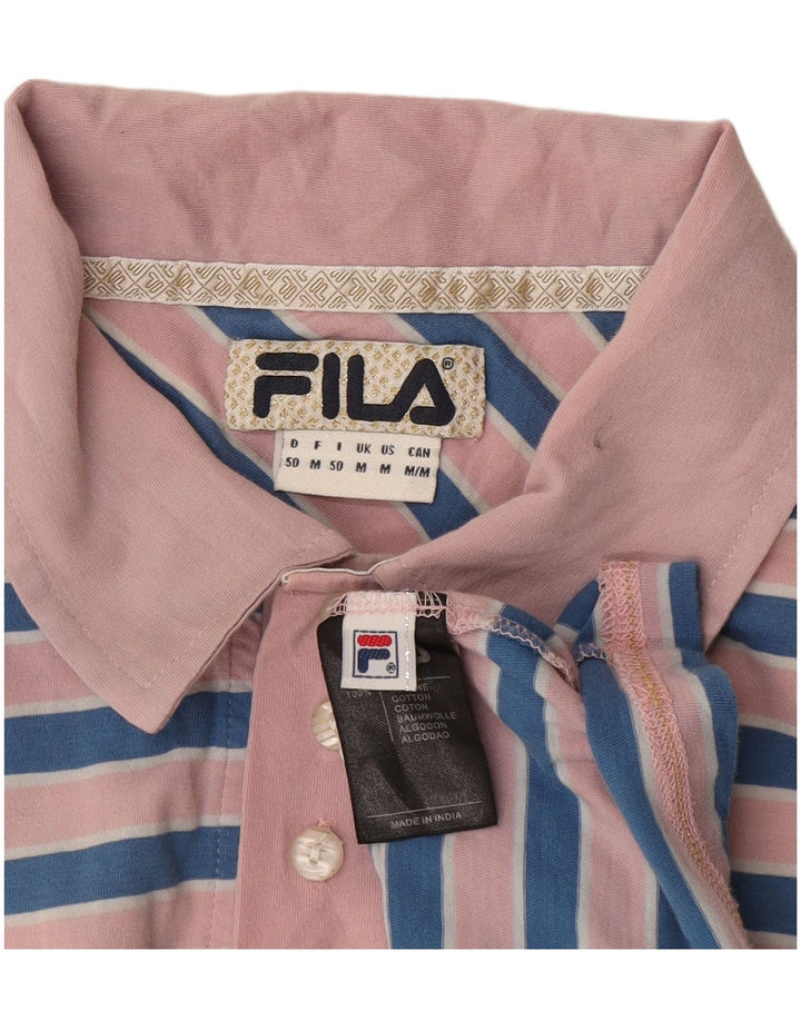 Polo da uomo FILA in cotone a righe rosa medio