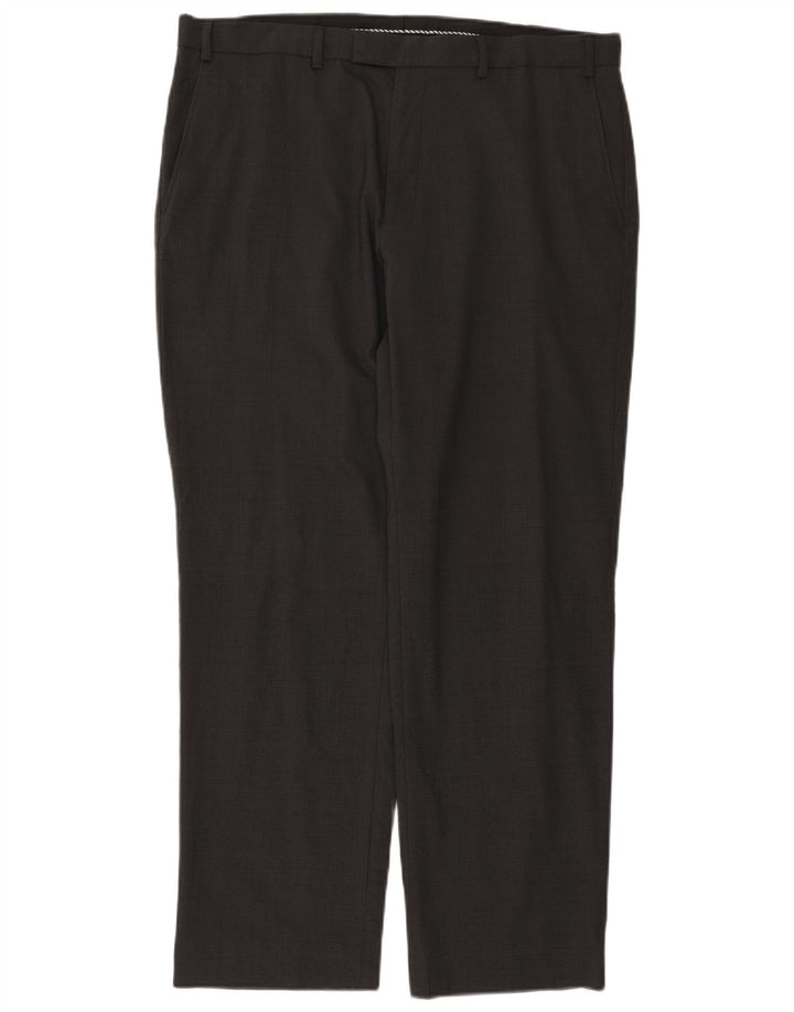 Pantaloni da abito dritti da uomo Marks & Spencer W38 L31 lana grigia