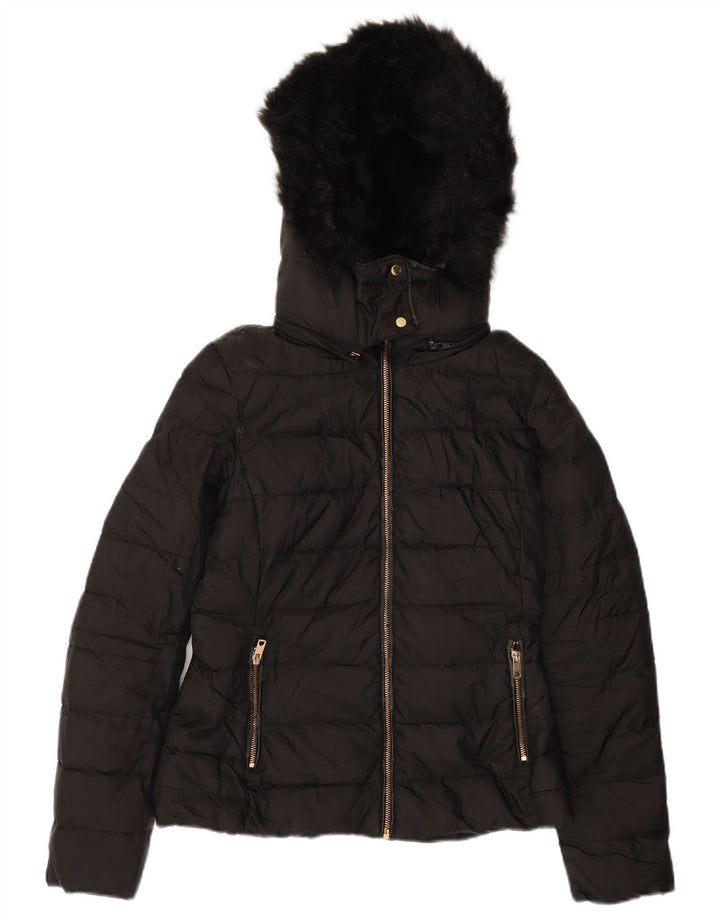 Giacca imbottita con cappuccio da donna Zara UK 10 piccola poliestere nero