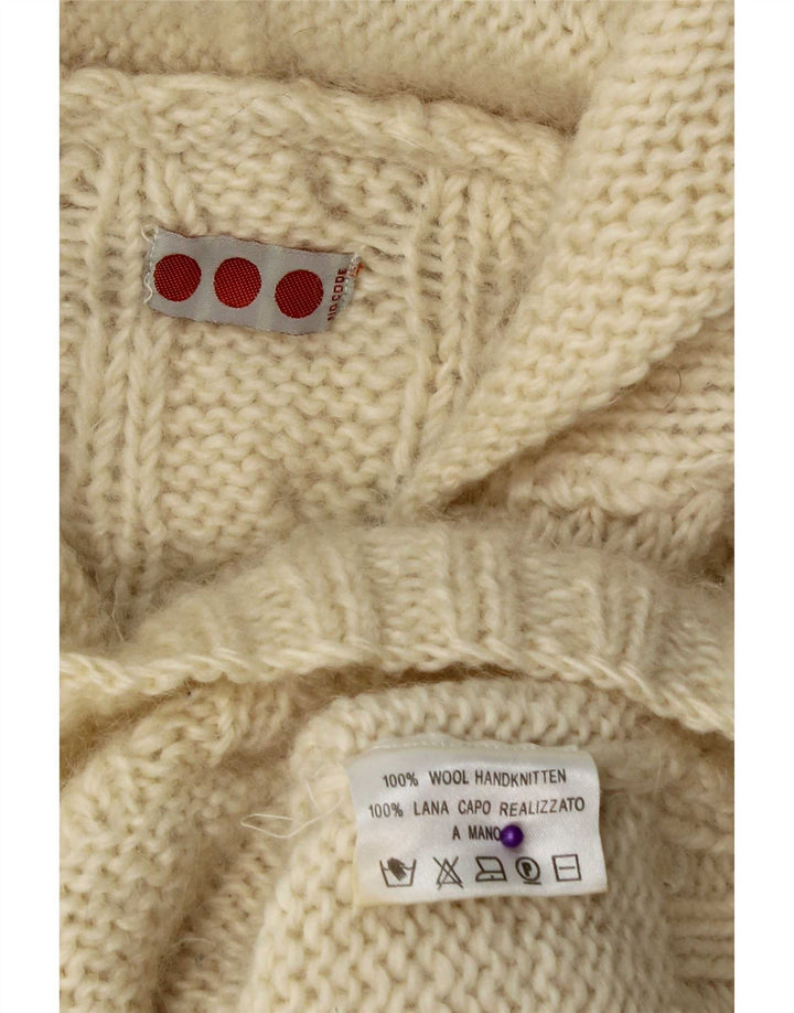 Maglione cardigan con cappuccio vintage da uomo grande in lana bianco sporco
