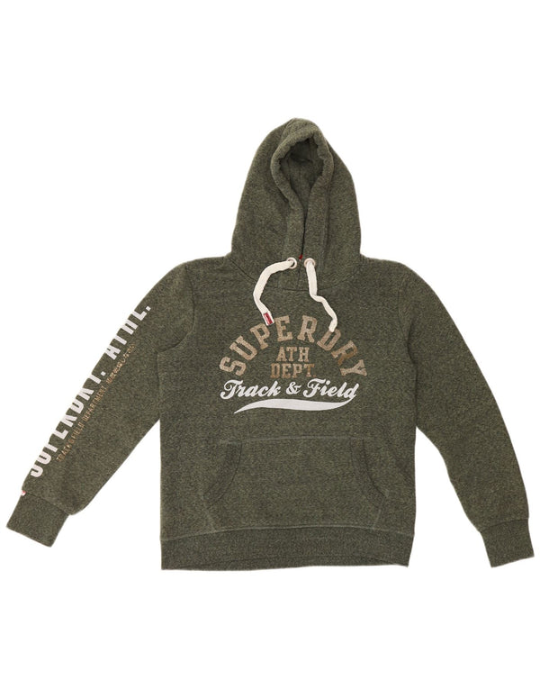 Felpa con cappuccio grafica da donna Superdry UK 14 grande cotone chiazzato verde