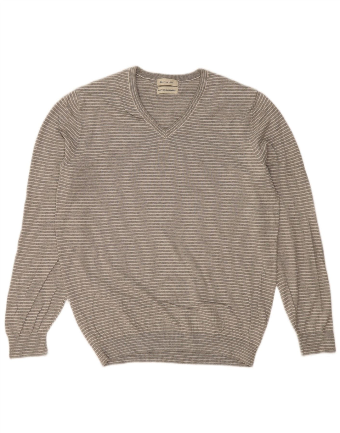 MASSIMO DUTTI Maglione da uomo con scollo a V, cotone a righe grandi grigie
