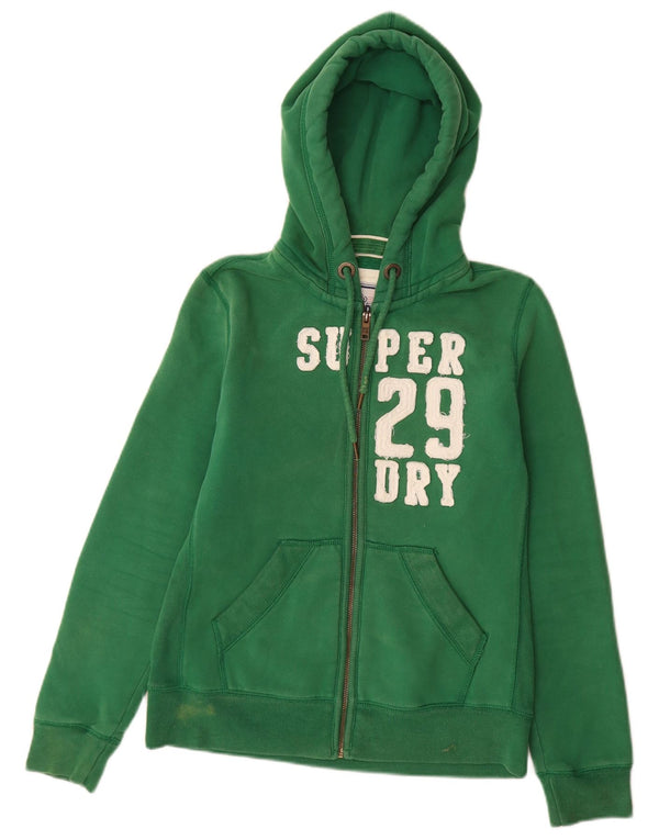 Maglione con cappuccio e zip grafica da donna Superdry UK 16 grande cotone verde