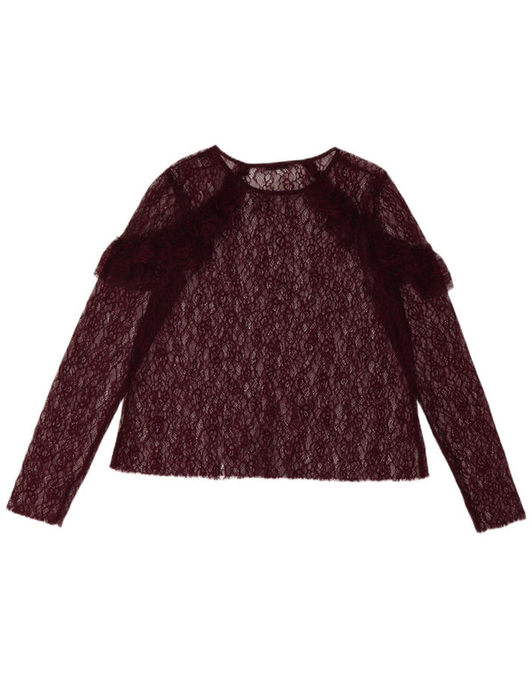 Top trasparente a maniche lunghe da donna Zara UK 12 Borgogna medio floreale