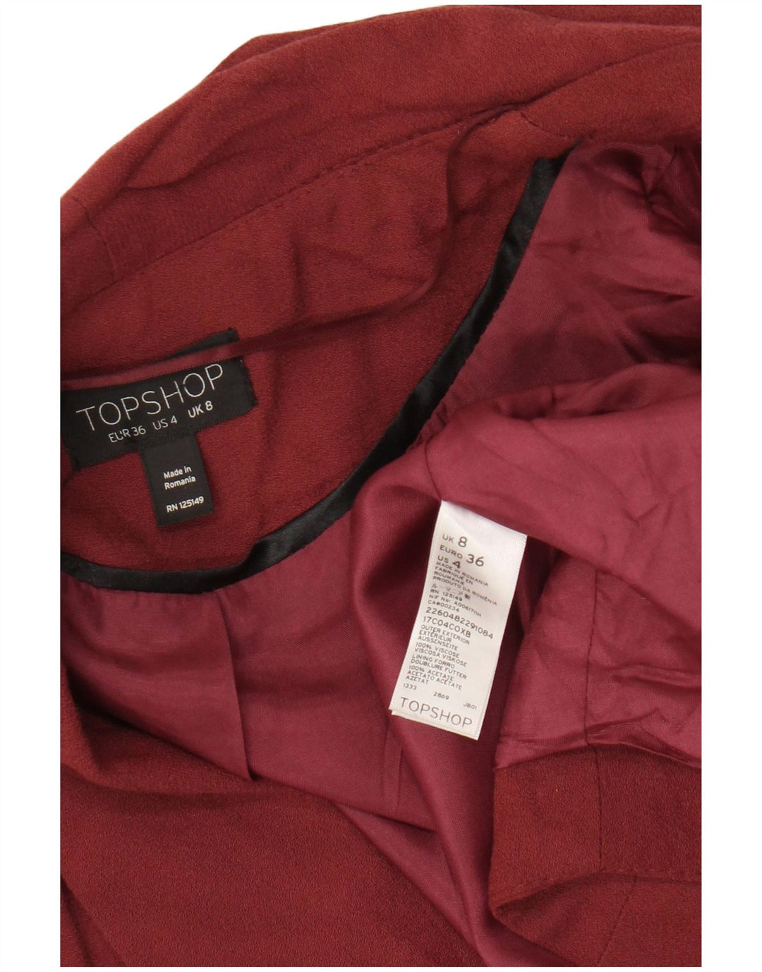 Topshop Giacca da donna corta aperta blazer UK 8 piccola viscosa marrone