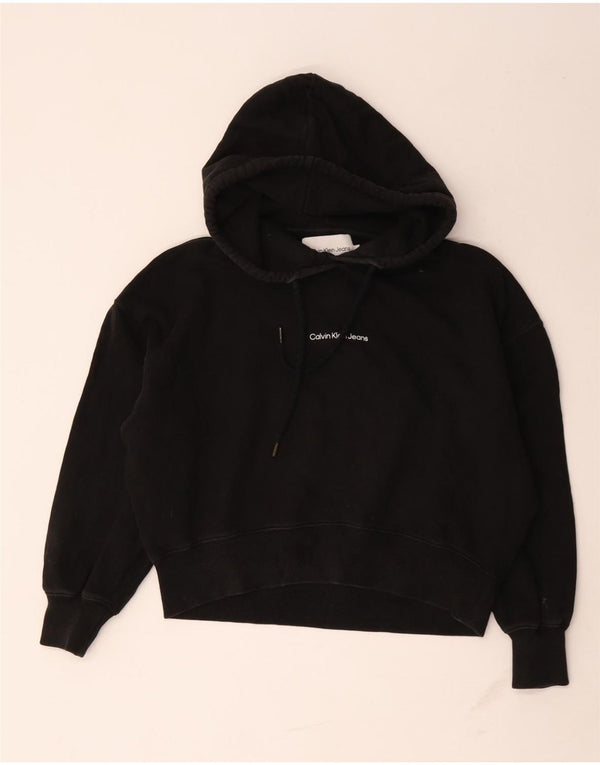 Maglione con cappuccio oversize grafico da donna Calvin Klein Jeans UK 10 piccolo nero