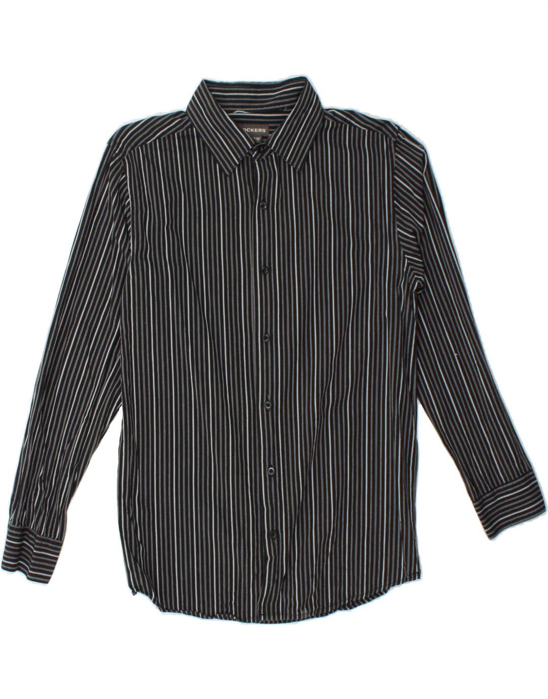 DOCKERS Boys Shirt 14-15 Years Large Black Striped Cotton Vintage Dockers and Second-Hand Dockers from Messina Hembry 
