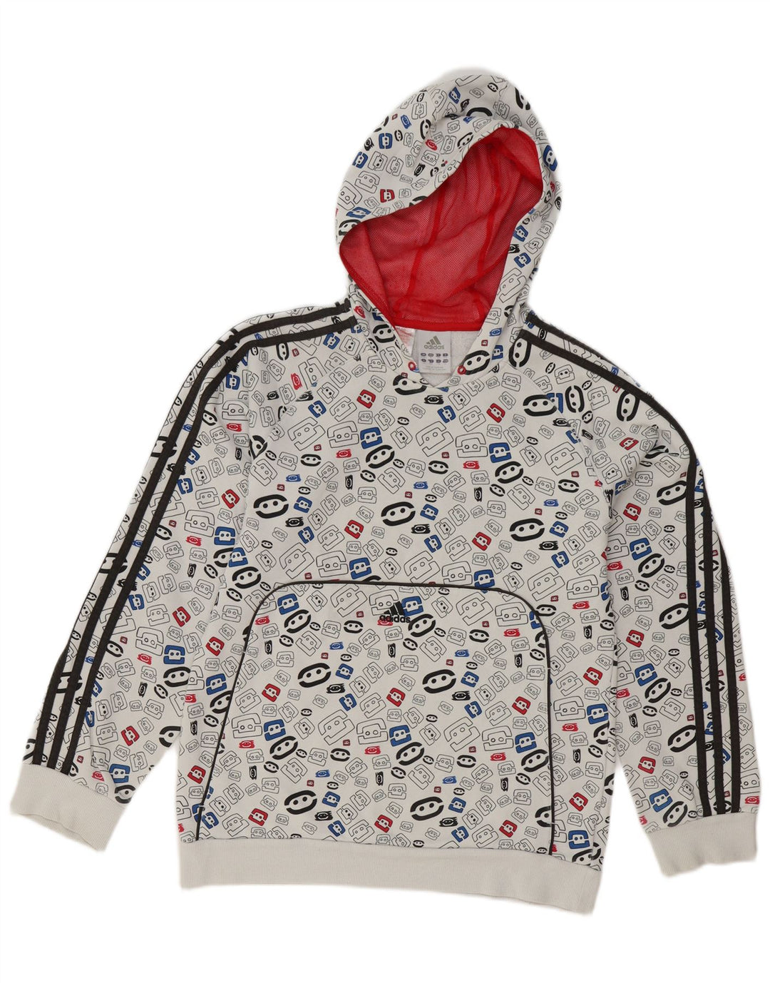 Felpa con cappuccio Adidas da ragazzo con motivo astratto 15-16 anni Bianco geometrico