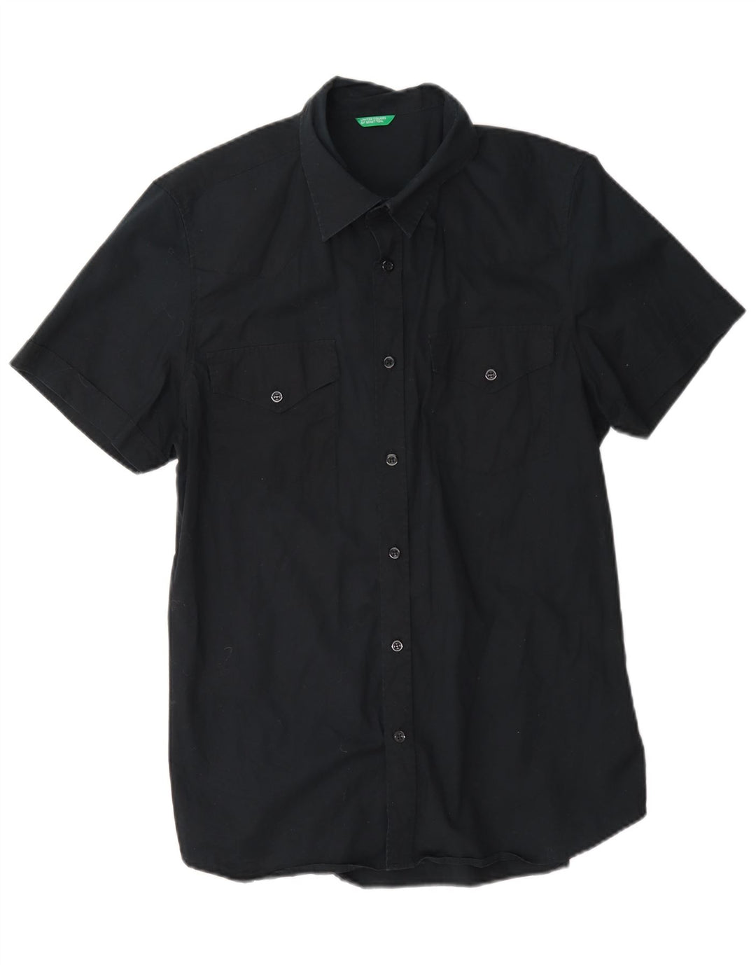 Camicia Benetton Uomo Manica Corta Large Blu Navy Cotone