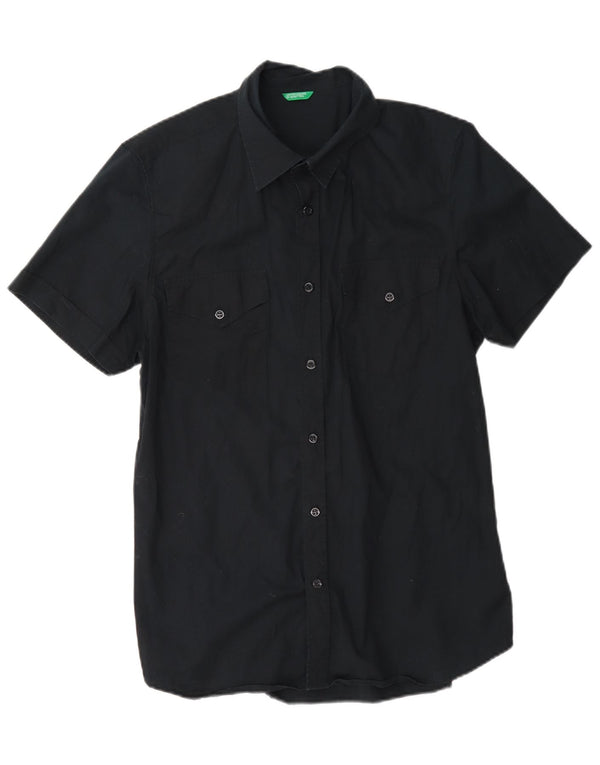 Camicia Benetton Uomo Manica Corta Large Blu Navy Cotone