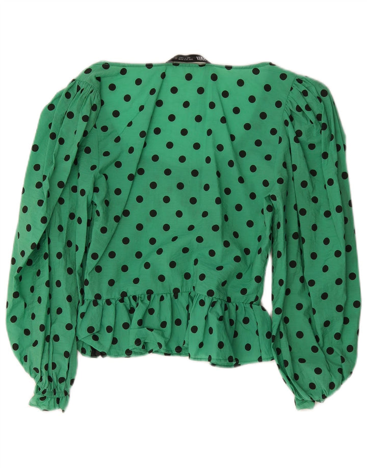 Camicetta a maniche lunghe da donna Zara UK 10 piccoli pois verdi