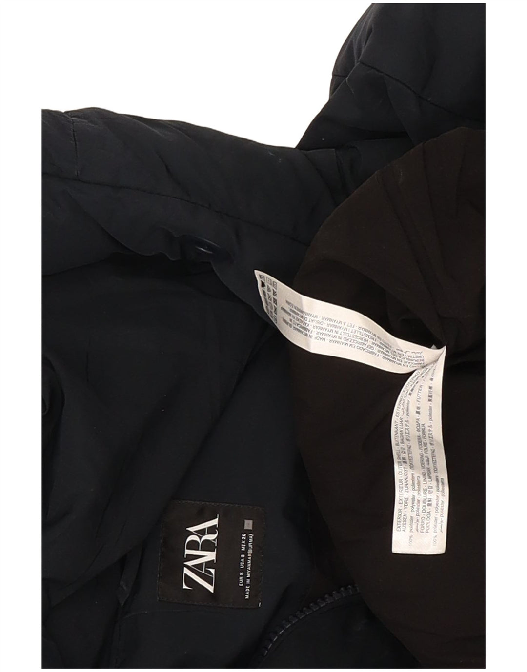 Giacca imbottita con cappuccio corta oversize da donna Zara UK 10 piccola blu navy