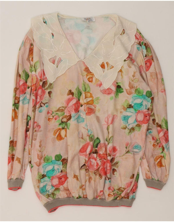 Camicetta oversize da donna vintage IT 48 XL Cotone floreale multicolore