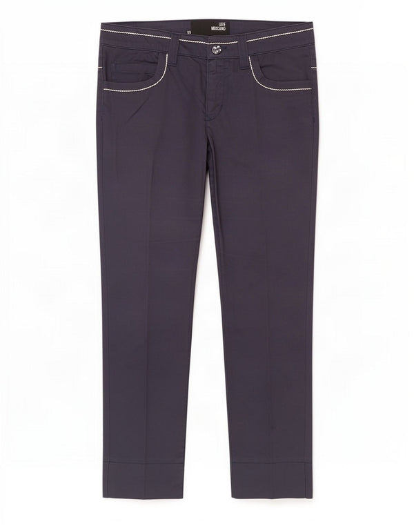 Pantaloni corti dritti da donna Moschino W28 L26 cotone blu navy