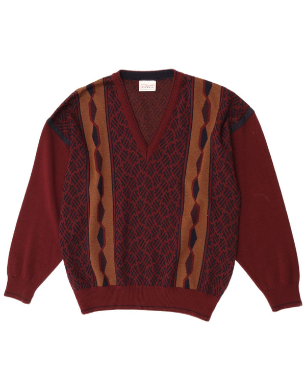 Maglione da uomo con scollo a V Pierre Sangan, grande bordeaux geometrico