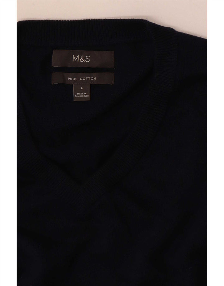 Maglione maglione con scollo a V da uomo Marks & Spencer grande blu navy