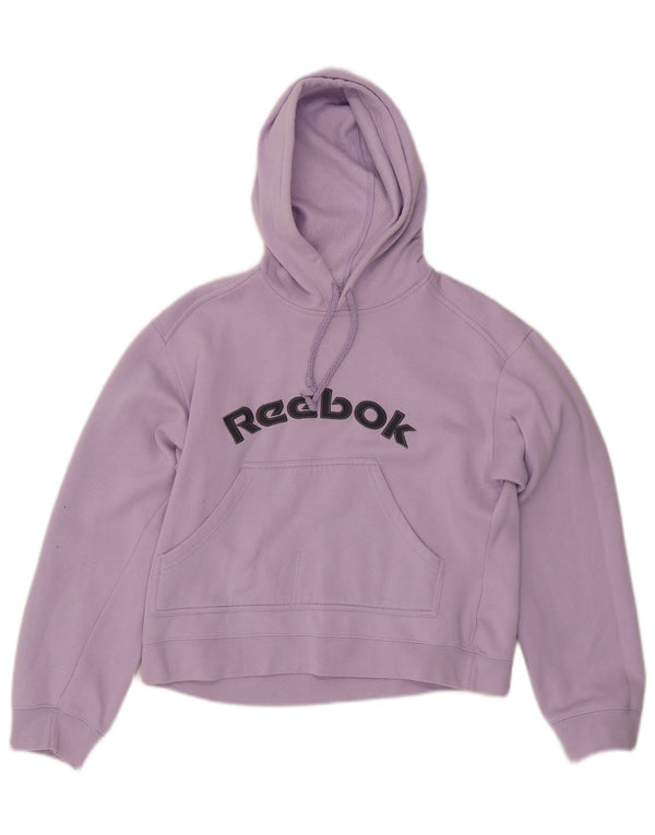 Maglione con cappuccio grafico oversize corto Reebok da donna UK 12 viola medio