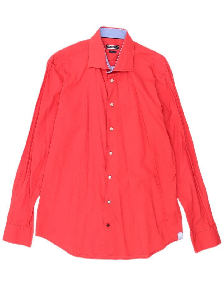 Camicia aderente su misura da uomo Tommy Hilfiger taglia 16 41 grande cotone rosso