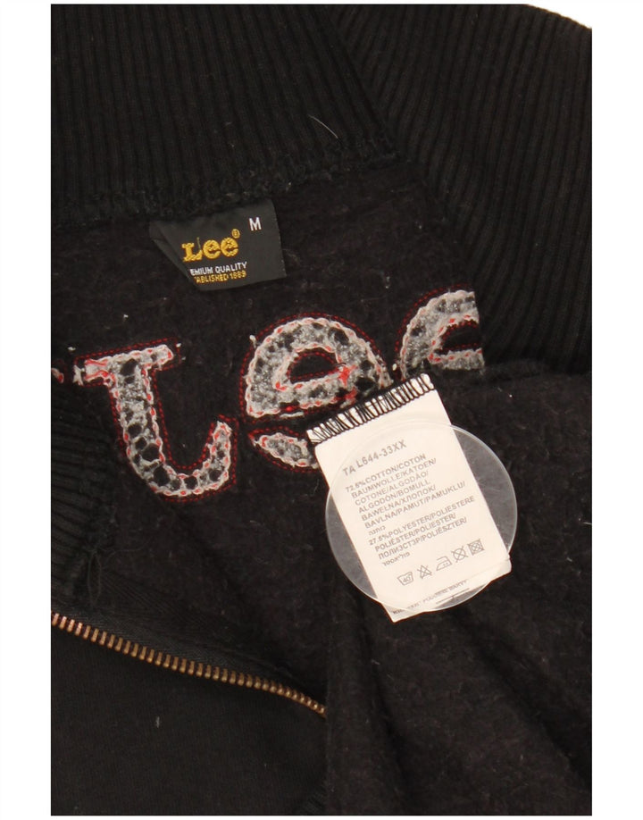 LEE Mens Graphic Zip Neck Jumper Sweater Medium Black Colourblock Cotton