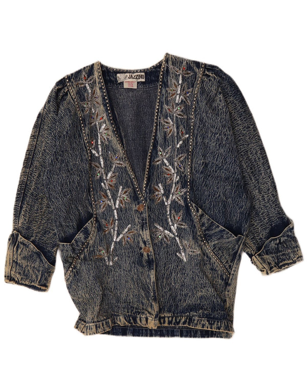 JAZZINO Giacca in denim oversize da donna con maniche a 3/4 UK 18 XL Blu floreale
