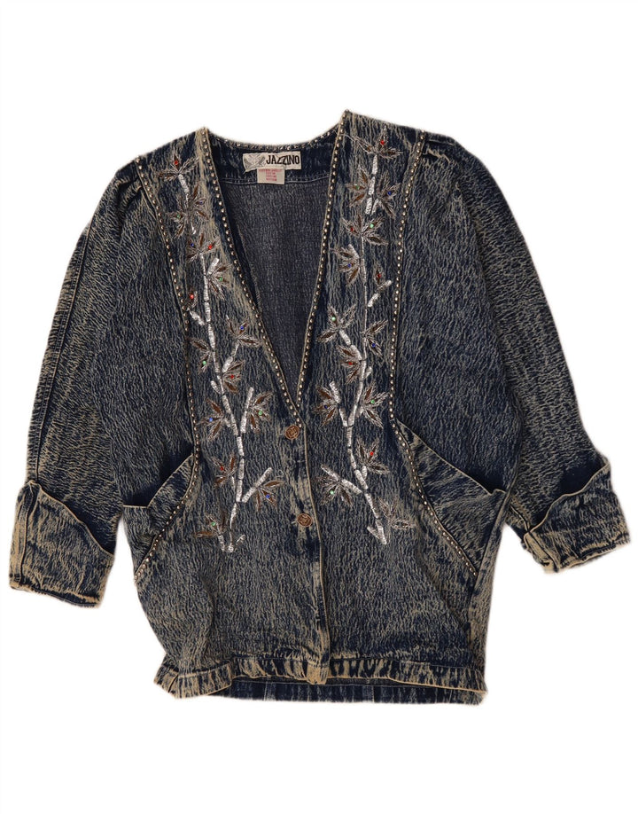 JAZZINO Giacca in denim oversize da donna con maniche a 3/4 UK 18 XL Blu floreale