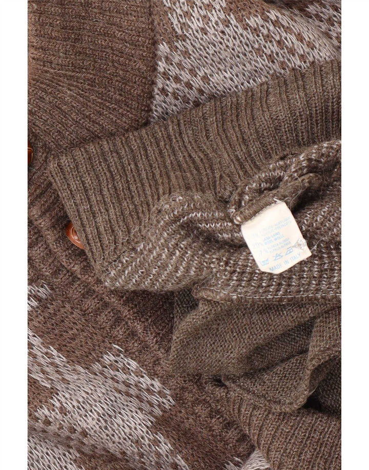 Maglione cardigan da uomo vintage in acrilico a quadri marrone medio