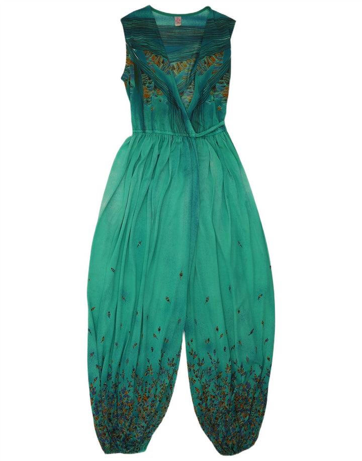 Tuta vintage da donna IT 44 Verde medio floreale in poliammide