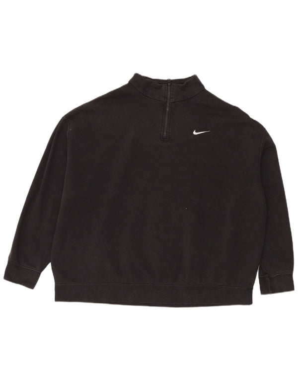 Felpa da donna oversize con collo e zip Nike, maglione, UK 16, grande, cotone nero