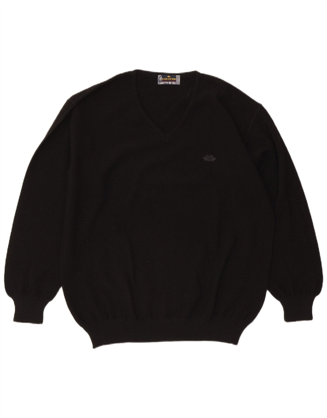 Maglione da uomo con scollo a V Il Granchio, grande, in lana nera
