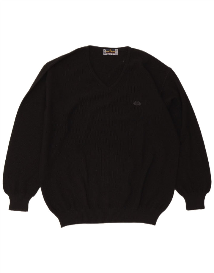 Maglione da uomo con scollo a V Il Granchio, grande, in lana nera
