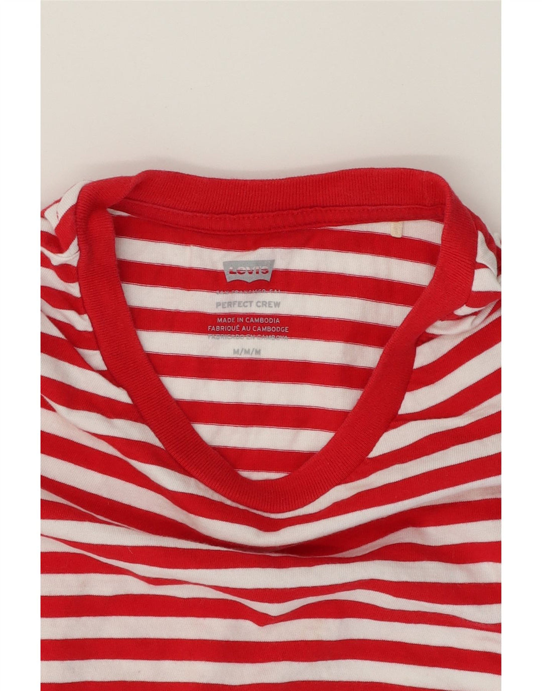LEVI'S Womens T-Shirt Top UK 12 Medium Red Striped Cotton Vintage Levi's and Second-Hand Levi's from Messina Hembry 
