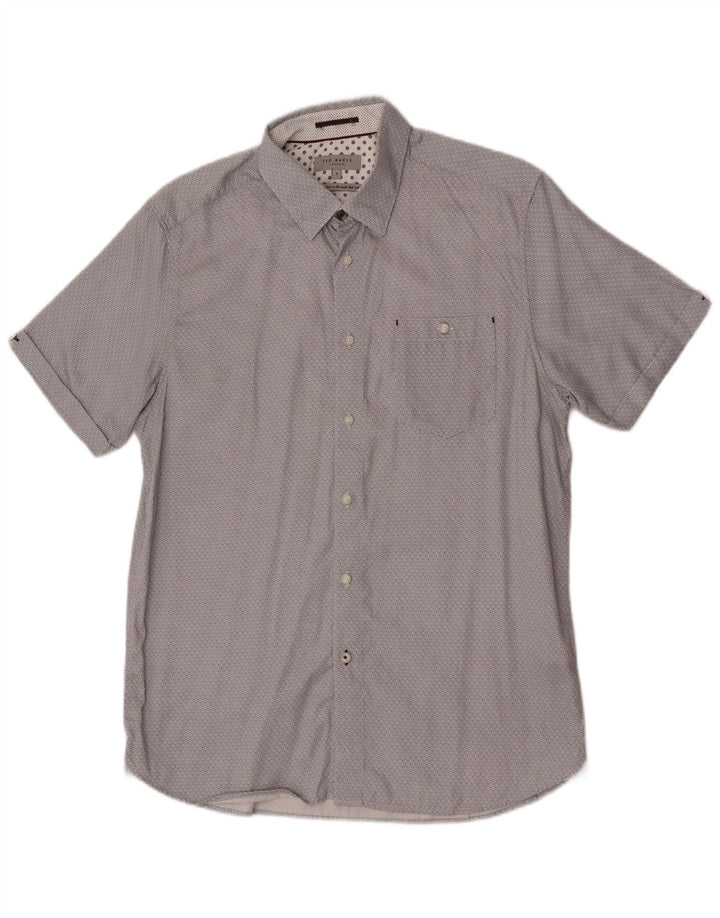 Ted Baker Camicia a maniche corte da uomo taglia 4 grande cotone geometrico grigio